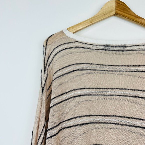 Me+Em Peach Beige Striped Oversized Linen Blend Relaxed Fit Top UK S - Picture 10 of 11
